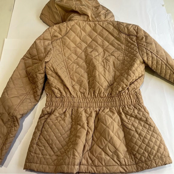 Women's Tan Cavalini Hoodie Jacket Size Petite Small cinched waist front zip - Picture 3 of 4